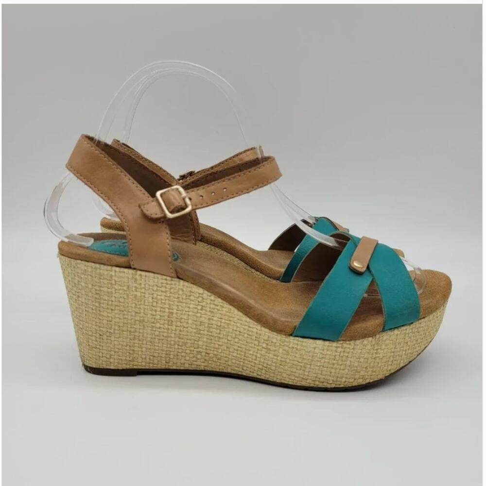 Clarks Teal and Tan Wedge Sandals - Picture 6 of 11